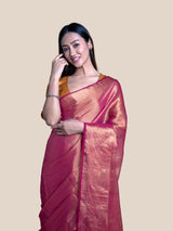Women's Red Cotton Blend Saree