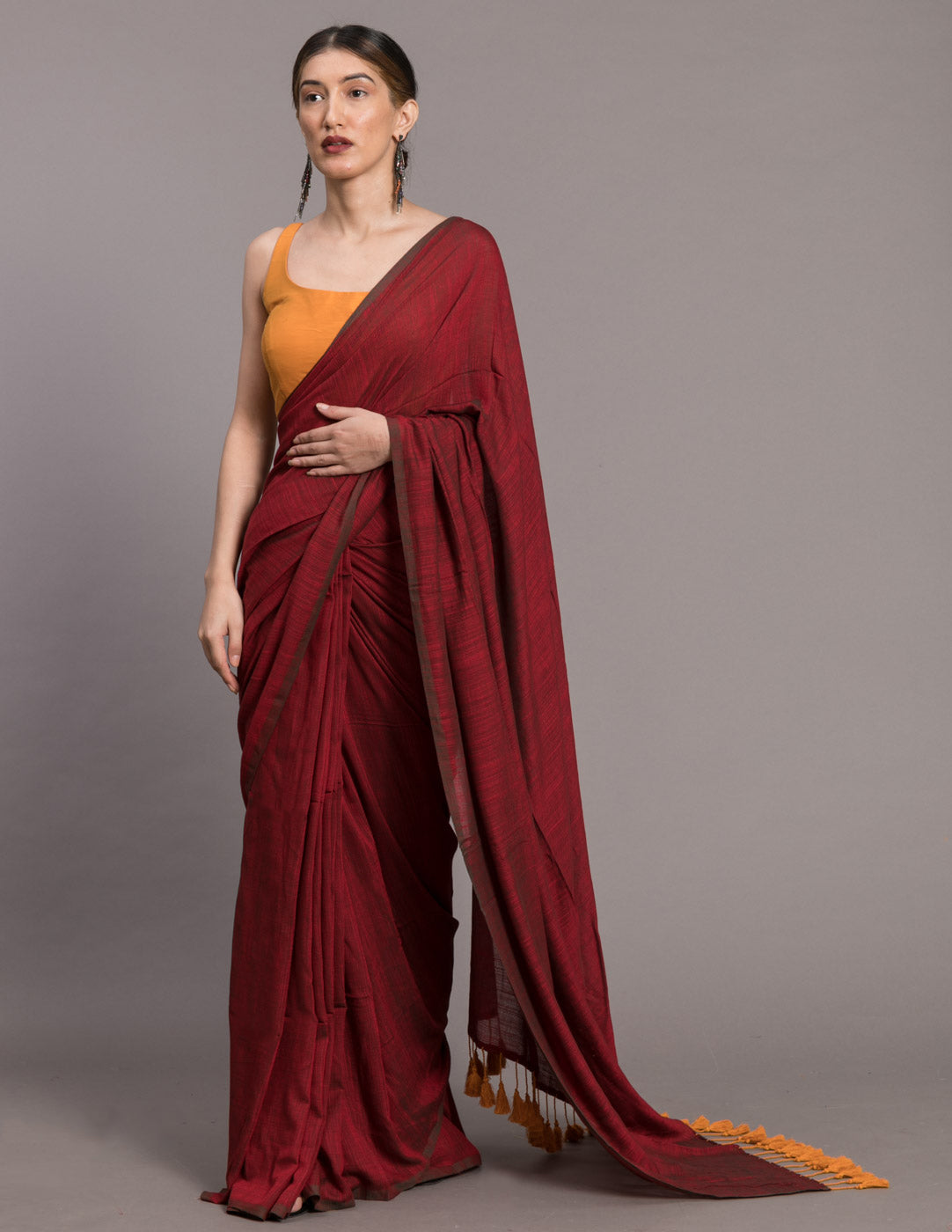 Women's Maroon Casual Mul Viscose Slub Saree