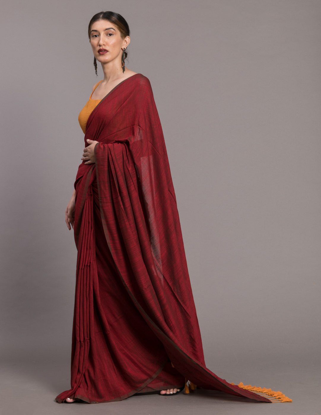 Women's Maroon Casual Mul Viscose Slub Saree