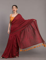 Women's Maroon Casual Mul Viscose Slub Saree