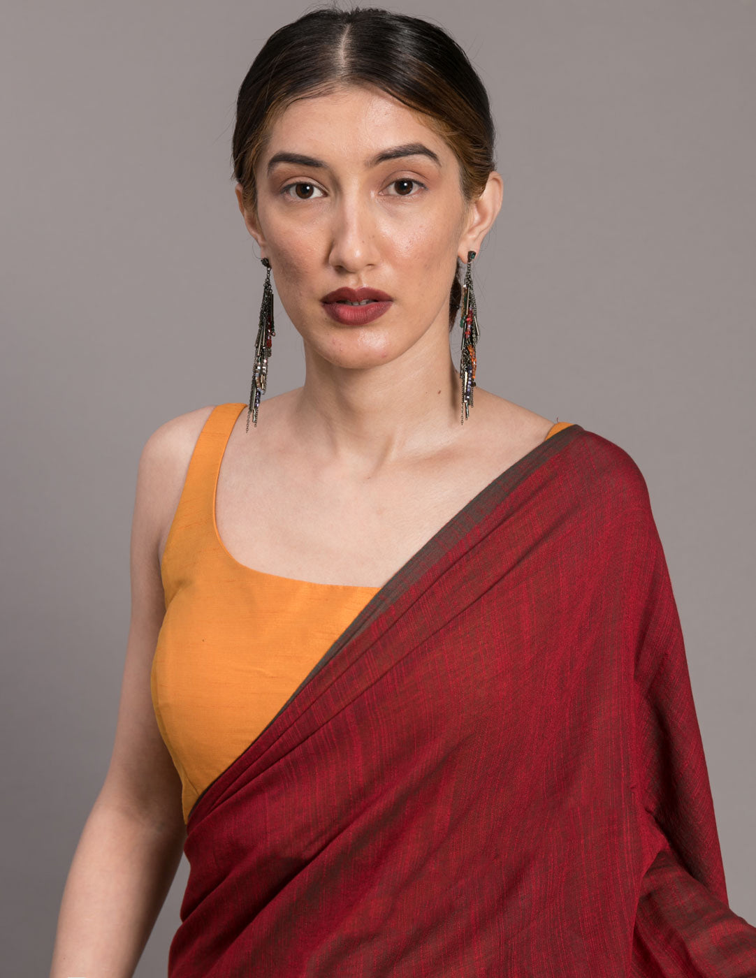Women's Maroon Casual Mul Viscose Slub Saree