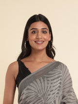 Women's Gray Cotton Blend Saree