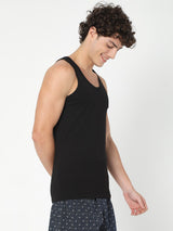 Men's Black Solid Round Neck Vest