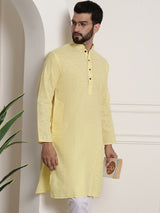 Men's Yellow Full Sleeves Straight Cotton Kurta