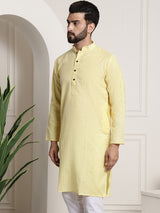 Men's Yellow Full Sleeves Straight Cotton Kurta