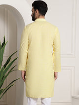 Men's Yellow Full Sleeves Straight Cotton Kurta