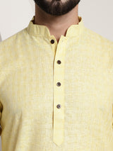 Men's Yellow Full Sleeves Straight Cotton Kurta