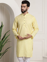 Men's Yellow Full Sleeves Straight Cotton Kurta