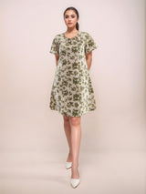 Women's White Casual A-Line Printed Half Sleeves Dress