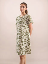 Women's White Casual A-Line Printed Half Sleeves Dress