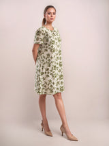 Women's White Casual A-Line Printed Half Sleeves Dress