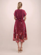 Women's Maroon Casual A-Line Printed Half Sleeves Dress