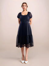 Women's Black Casual Empire Solid Half Sleeves Dress