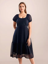 Women's Black Casual Empire Solid Half Sleeves Dress