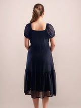 Women's Black Casual Empire Solid Half Sleeves Dress