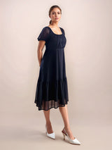 Women's Black Casual Empire Solid Half Sleeves Dress