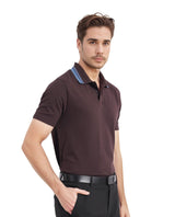 Men's Brown Casual Regular Fit Solid Half Sleeves Polo Tshirt