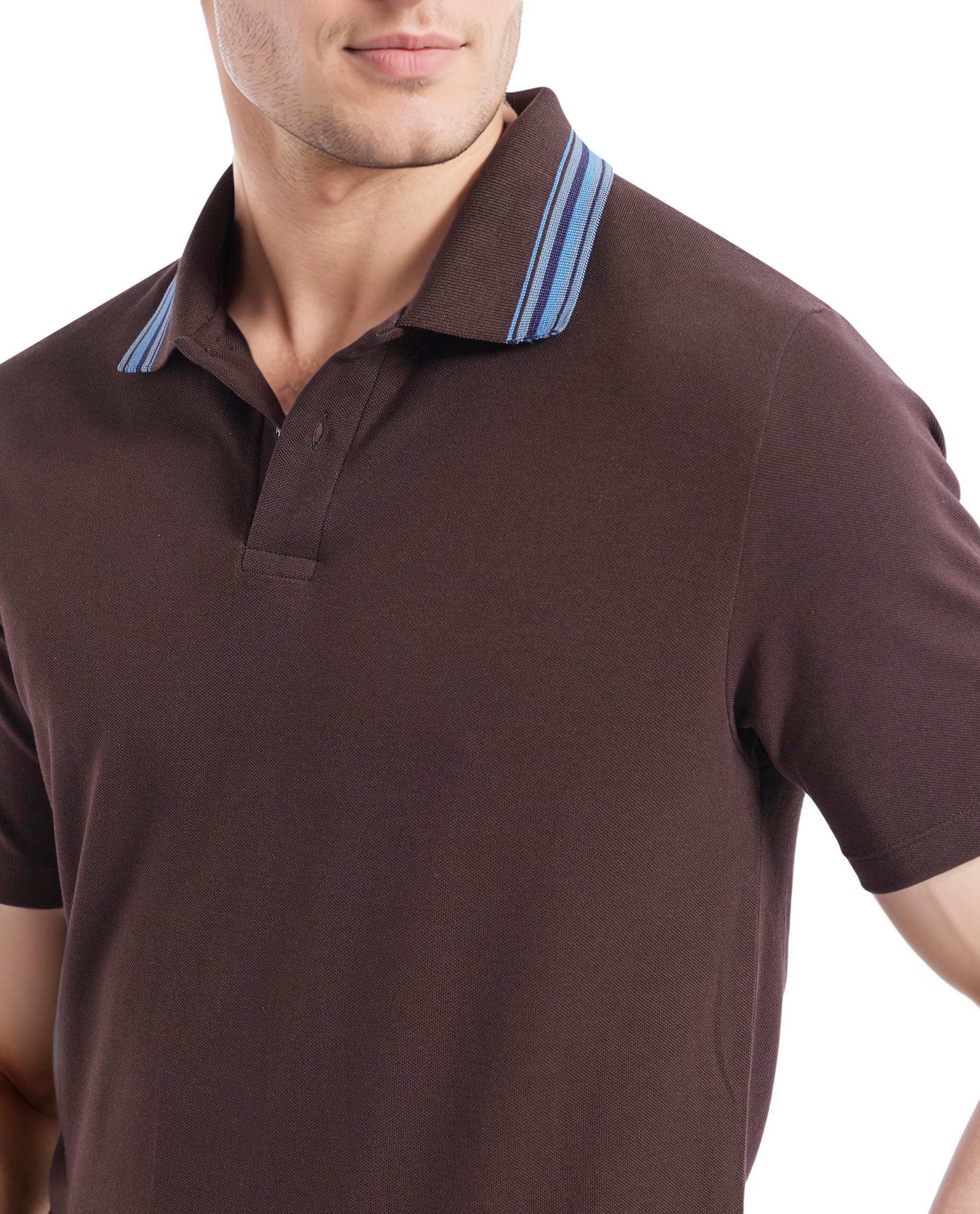 Men's Brown Casual Regular Fit Solid Half Sleeves Polo Tshirt