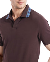 Men's Brown Casual Regular Fit Solid Half Sleeves Polo Tshirt