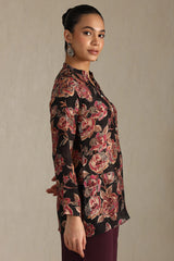Women's Black Silk Berry Floral Print Tunic With Beads