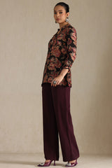 Women's Black Silk Berry Floral Print Tunic With Beads