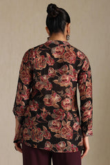 Women's Black Silk Berry Floral Print Tunic With Beads