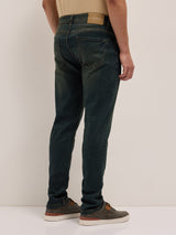 Men's Dark Green Mid Rise Slim Fit Jeans with Light Fade