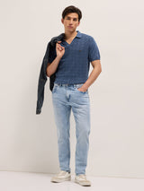 Men's Light Blue Mid Rise Slim Fit Jeans with Light Fade