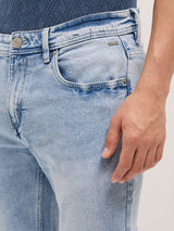 Men's Light Blue Mid Rise Slim Fit Jeans with Light Fade