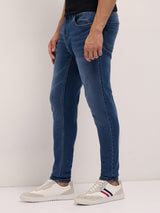Men's Mid Blue Mid Rise Skinny Fit Jeans with Light Fade