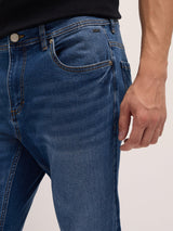 Men's Mid Blue Mid Rise Skinny Fit Jeans with Light Fade