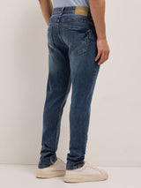 Men's Mid Blue Mid Rise Slim Fit Jeans with Lightly Distressed