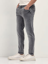 Men's Light Grey Mid Rise Skinny Fit Jeans with Light Fade