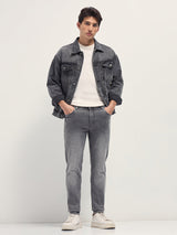 Men's Light Grey Mid Rise Skinny Fit Jeans with Light Fade