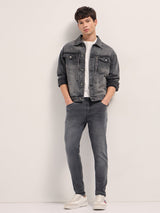 Men's Grey Mid Rise Skinny Fit Jeans with Light Fade