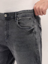Men's Grey Mid Rise Skinny Fit Jeans with Light Fade