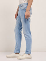 Men's Mid Blue Mid Rise Slim Fit Jeans with Light Fade