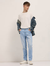 Men's Mid Blue Mid Rise Slim Fit Jeans with Light Fade