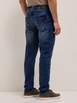 Men's Mid Blue Mid Rise Slim Fit Jeans with Light Fade