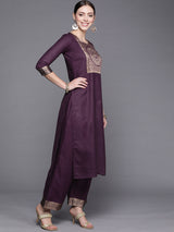 Women's Solid Maroon Straight Kurta Palazzo with Dupatta Set