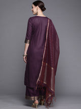 Women's Solid Maroon Straight Kurta Palazzo with Dupatta Set