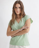 Women's Debra Green Cotton Fabric Regular Fit Half Sleeves Solid Crew Neck Tshirt