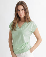 Women's Debra Green Cotton Fabric Regular Fit Half Sleeves Solid Crew Neck Tshirt