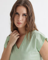 Women's Debra Green Cotton Fabric Regular Fit Half Sleeves Solid Crew Neck Tshirt
