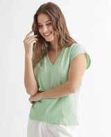 Women's Debra Green Cotton Fabric Regular Fit Half Sleeves Solid Crew Neck Tshirt