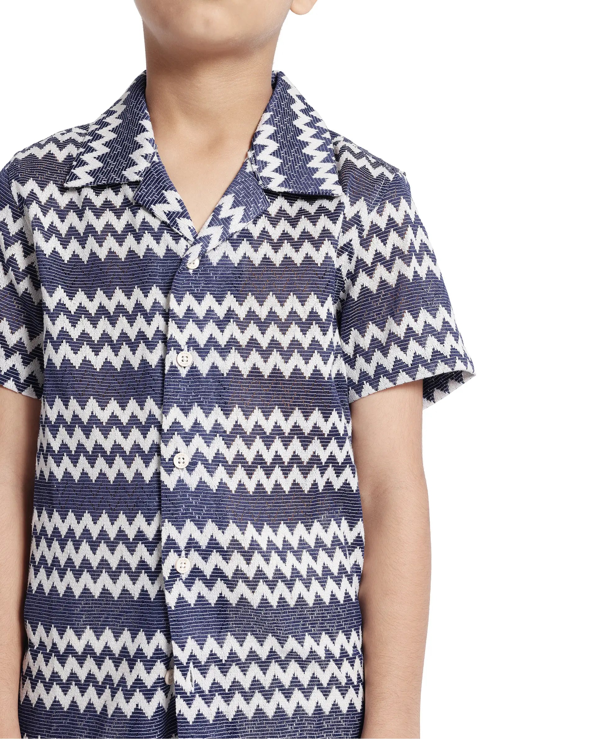 Boys Blue Casual Regular Fit Printed Half Sleeves Shirt