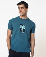 Men's Blue Casual Slim Fit Printed Half Sleeves Tshirt