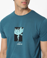 Men's Blue Casual Slim Fit Printed Half Sleeves Tshirt