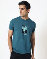 Men's Blue Casual Slim Fit Printed Half Sleeves Tshirt