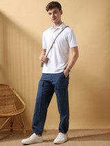 Men's Blue Casual Regular Fit Solid Joggers